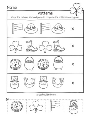 ST patricks day pattern activity for preschool 3 years olds