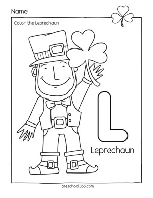L is for Leprechaun coloring sheet