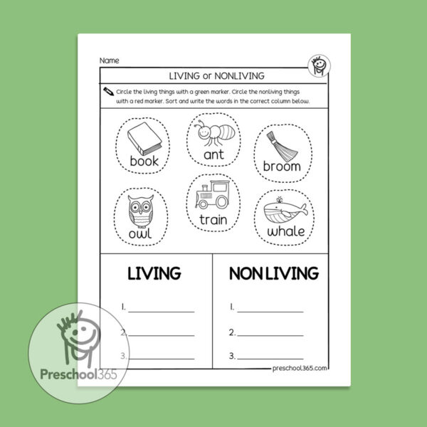 Living things and nonliving things activity worksheet