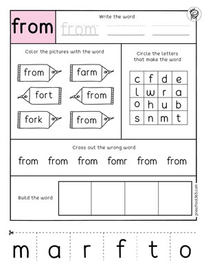free printable kindergarten sight word activities