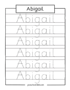 Preschool name tracing sheet Abigail