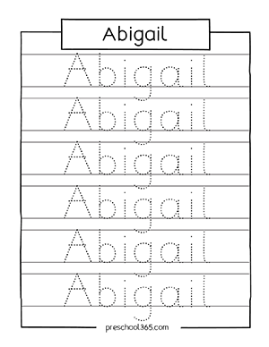 Preschool name tracing sheet Abigail