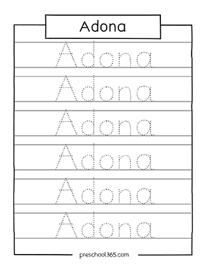 Preschool name tracing sheet Adona
