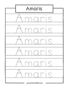 Preschool name tracing sheet Amaris