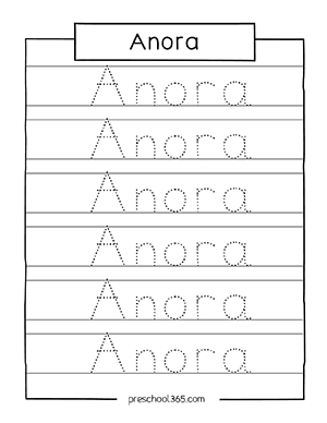 Preschool name tracing sheet Anora