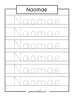 Preschool name tracing sheet Naomae