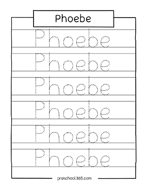 Preschool name tracing sheet Phoebe