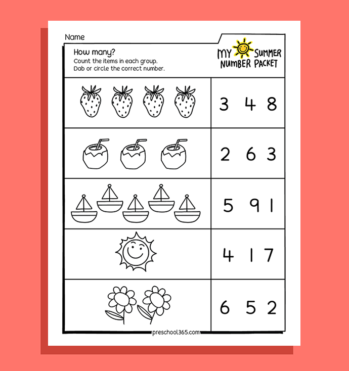 My Summer Number Packet 1 for 3-5yr-olds