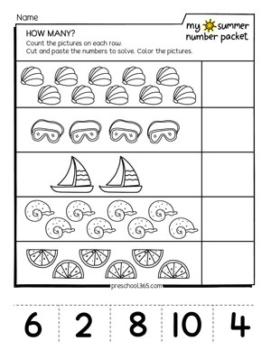 Free summer holidays number activity on counting