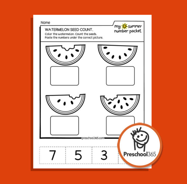 My Summer Number Packet Number activities for 3-5 year old kids