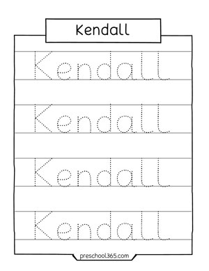 Homeschooling name tracing activity sheet for kids