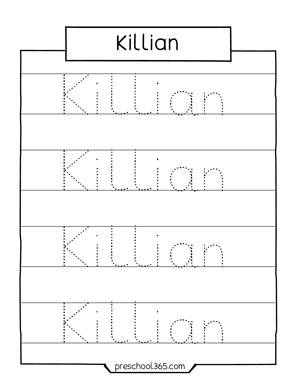 Free downloadable name tracing sheets for preschool children