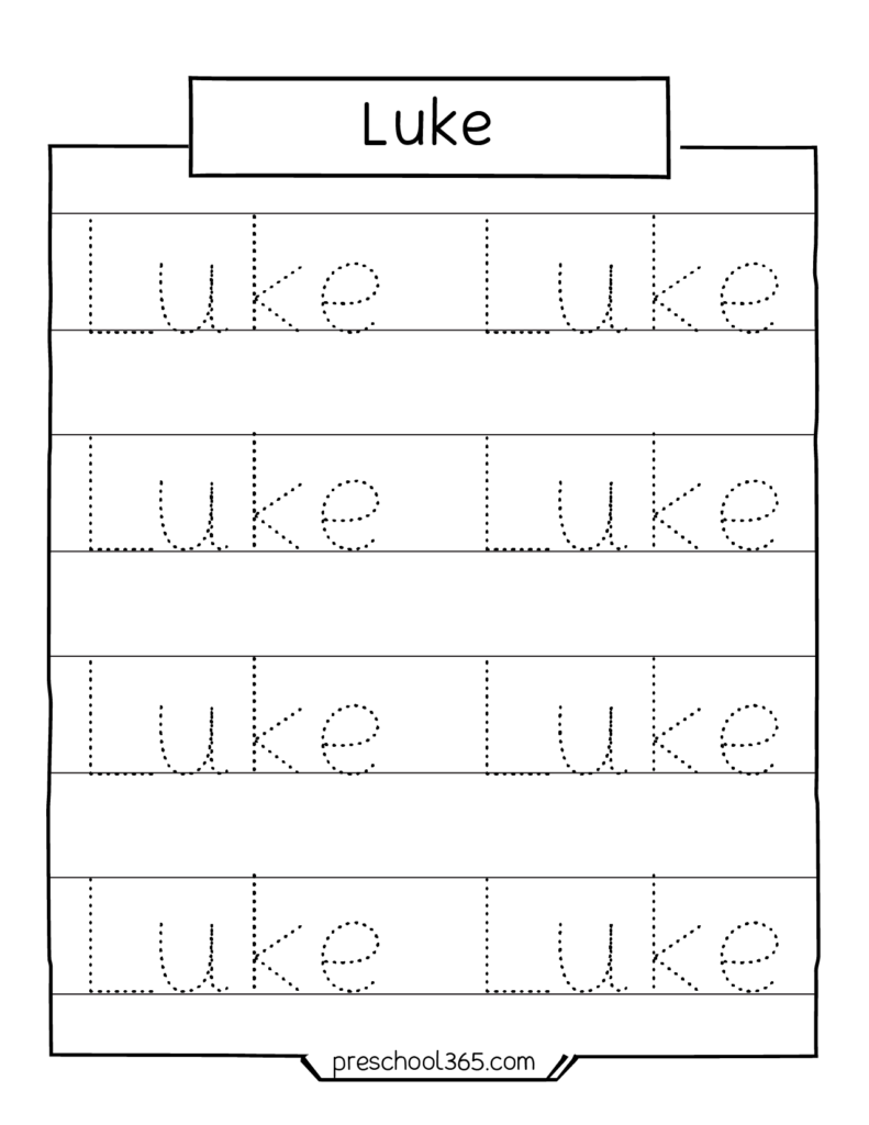 Free printables name tracing activity for preK children