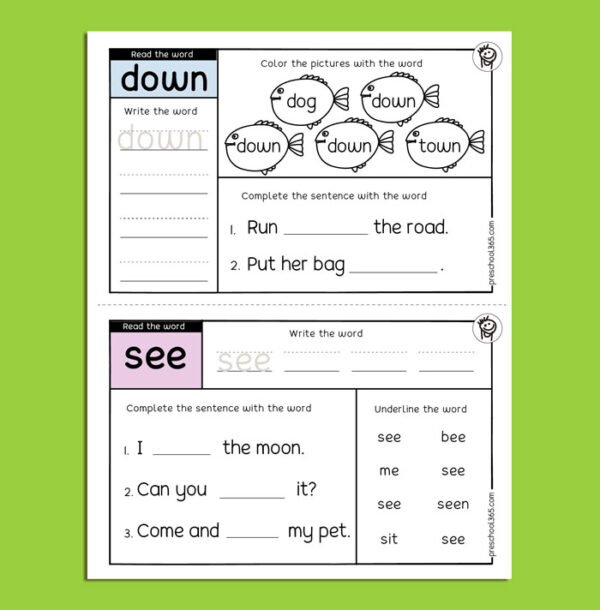 Free high frequency words for kids