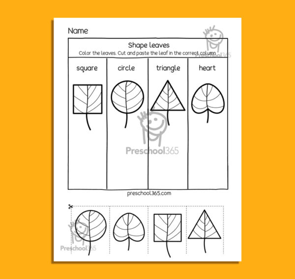 Fall leaves shapes activity packet for homeschool kids