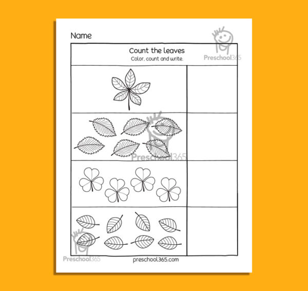 Count and write Fall leaf preschool theme activity