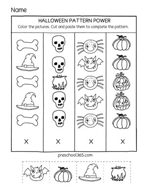 preschool Halloween patterns worksheets and printables