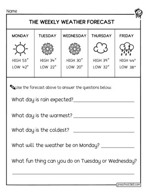 Weekly weather chart activity printables for children