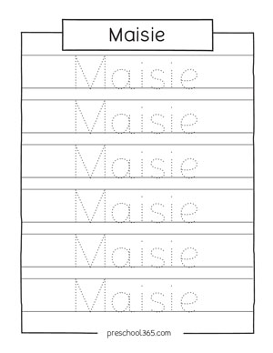 Free name tracing sheet Maisie