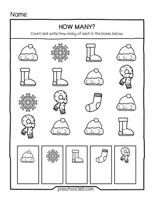Snow theme worksheets for preschool kids