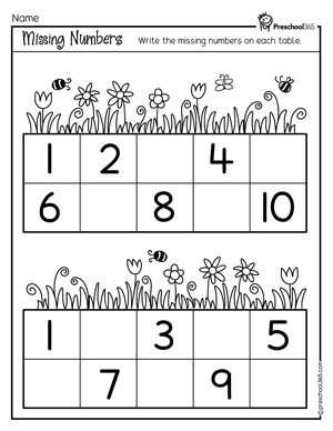 Missing numbers spring activity sheets
