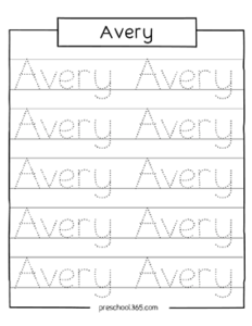 Free preschool name tracing sheet Avery