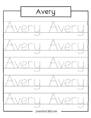 Free preschool name tracing sheet Avery