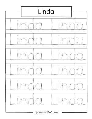 Free name tracing sheet Linda
