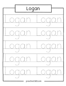 Free preschool name tracing sheet Logan