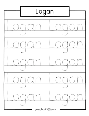 Free preschool name tracing sheet Logan