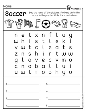 kindergarten soccer activity sheet