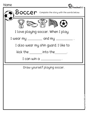 Preschool sports soccer activity worksheet