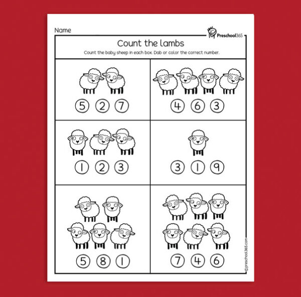 Preschool sheep counting worksheet
