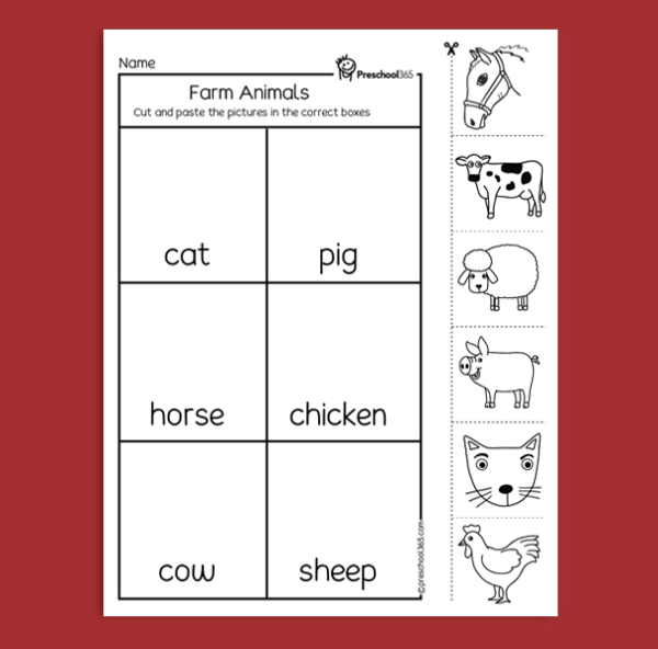 Farm animals prek worksheet
