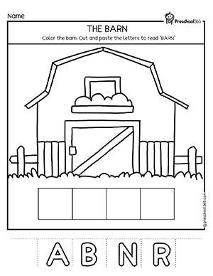 Big red barn coloring activity worksheet for children
