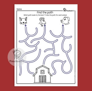 Animal farm maze printable for 2 year olds