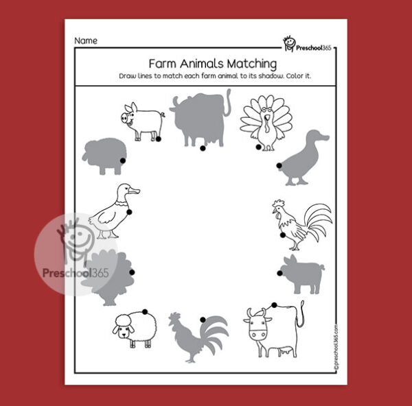 Match the farm animals childrens worksheet
