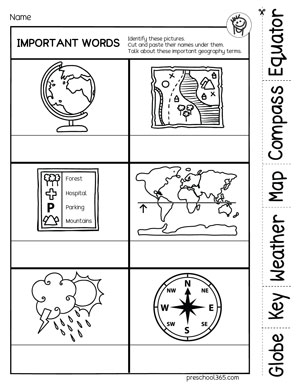 Important geography words for kindergarten