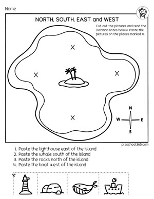 North, south, east or west map activity for first grade