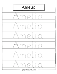 Free-preschool-name-tracing-sheets-amelia-m | Preschool365