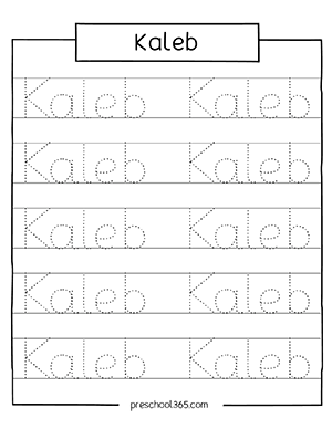 Free preK name tracing activity kaleb