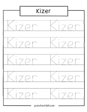 Free preK name tracing activity kizer