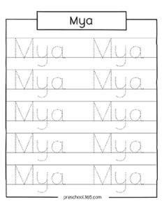 Free childrens name tracing activity mya