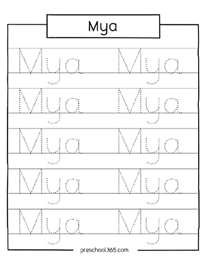 Free childrens name tracing activity mya