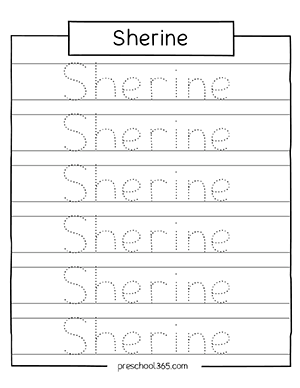 Free preK name tracing activity sherine