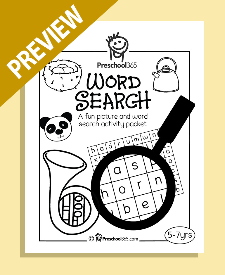 Free Word Search Puzzle Worksheet for kindergarten and first grade