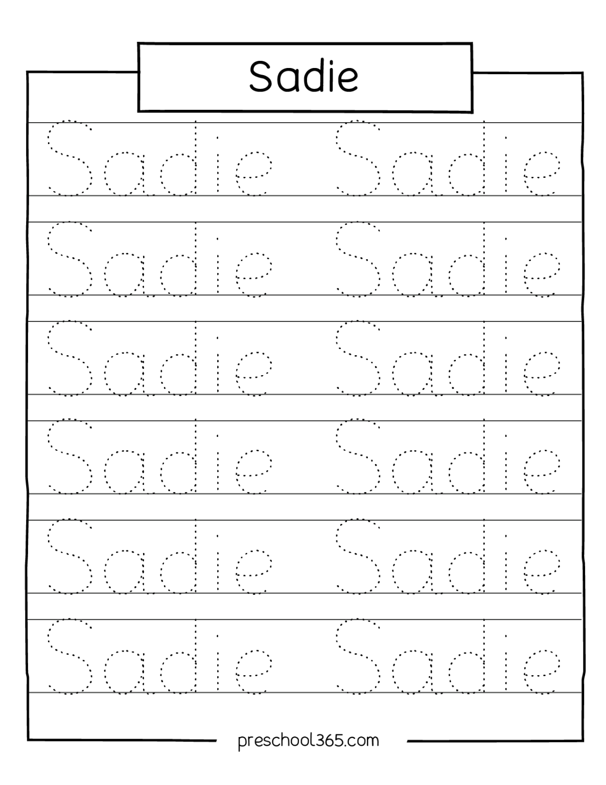 Carson Sadie Levi Rolan Madelyn Name Tracing Sheet