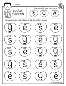 ENGLISH ALPHABET LETTER RECOGNITION- COLOR OR DAB WORKSHEETS for KINDERGARTEN STUDENTS