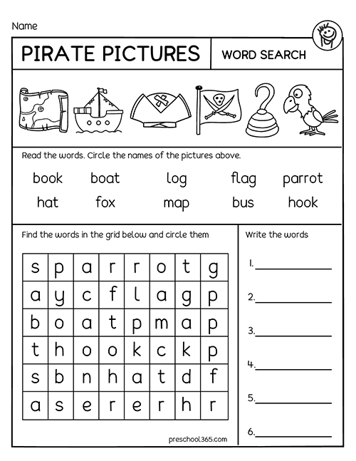 Pirate theme picture and work puzzle worksheet