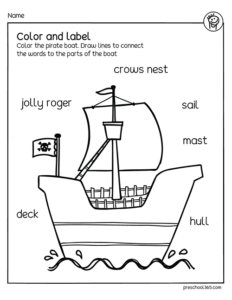 Parts of a pirate boat prek worksheet